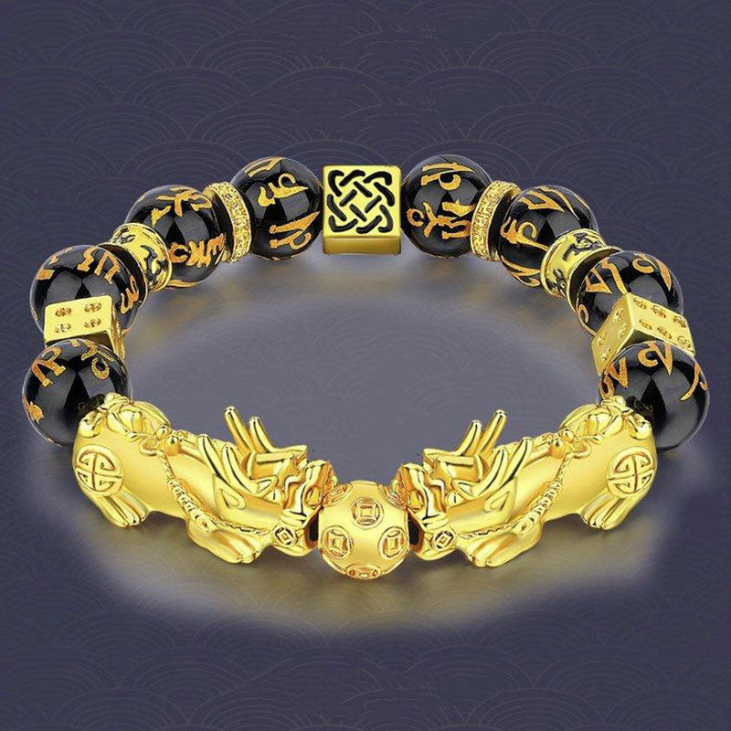 Wear FengShui FengShui Double PiXiu Obsidian Om Mani Padme Hum Wealth Bracelet