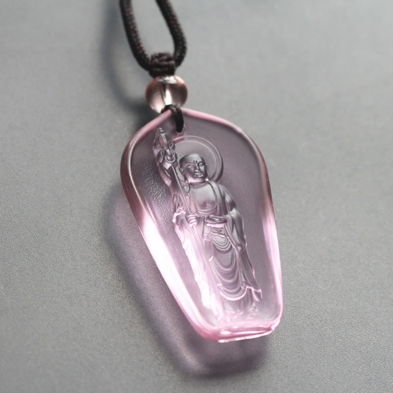 Wear FengShui Ksitigarbha Buddha Liuli Crystal Serenity Amulet Necklace Pendant