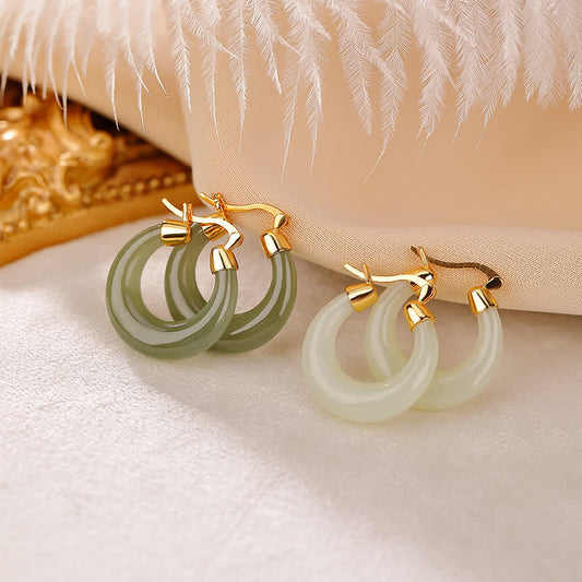 Wear FengShui Round Jade Cyan Jade Prosperity Luck Drop Earrings