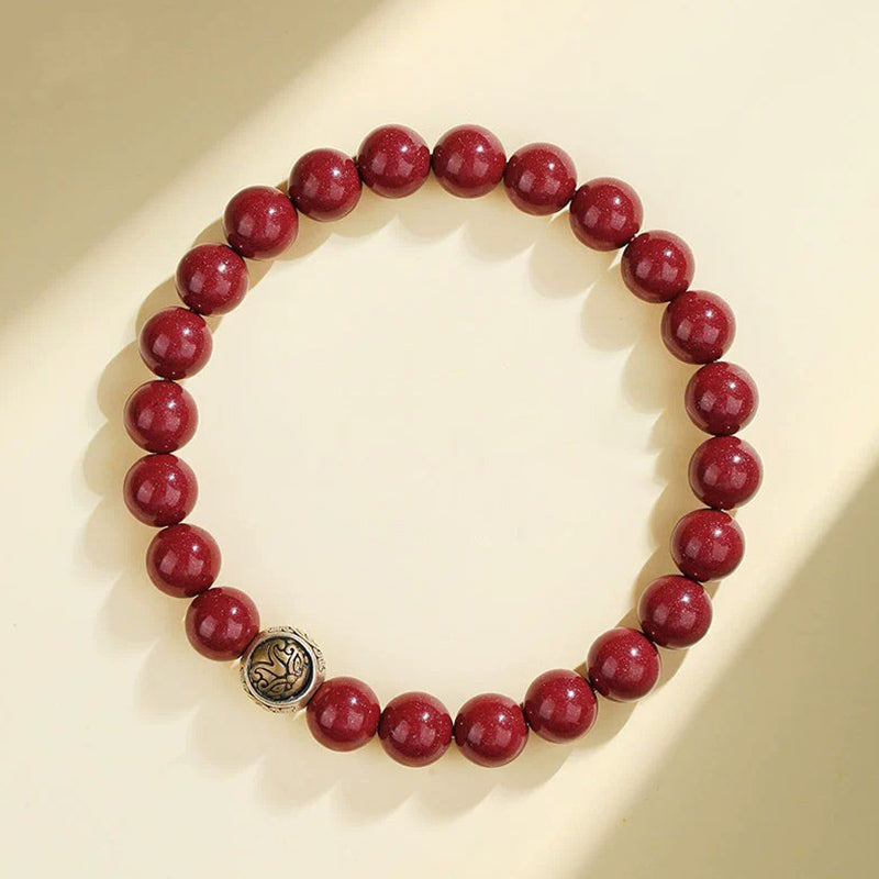 Wear FengShui 925 Sterling Silver Natural Cinnabar Four Beasts Blessing Bracelet