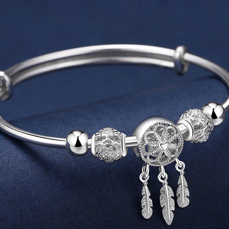 Wear FengShui Tibetan White Copper Blessing Dream Catcher Charm Bracelet