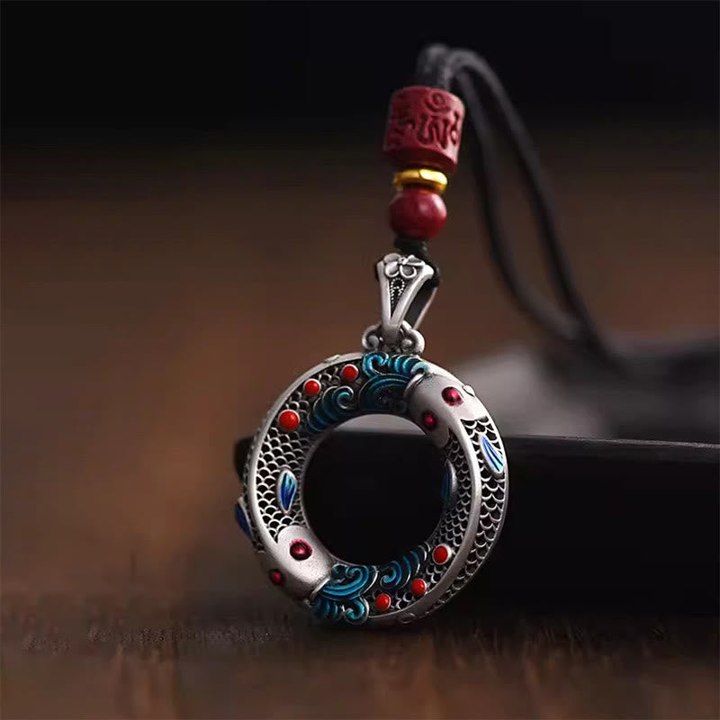 Wear FengShui Koi Fish Peace Buckle Copper Wealth Luck Necklace Pendant