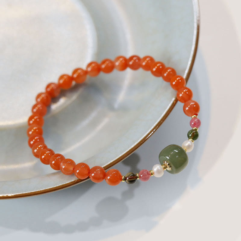 Wear FengShui Natural Red Agate Hetian Jade Bead Confidence Calm Bracelet