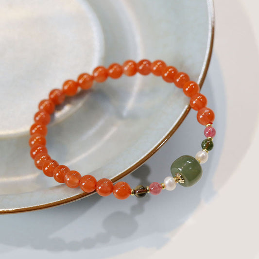 Wear FengShui Natural Red Agate Hetian Jade Bead Confidence Calm Bracelet