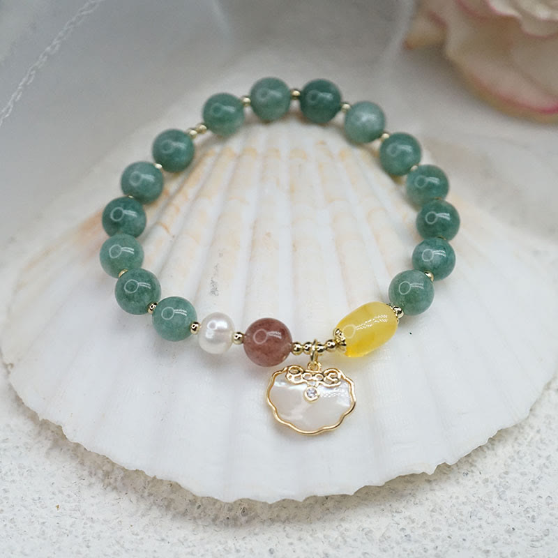 Wear FengShui Jade Sea shell Ruyi Lock Luck Bracelet