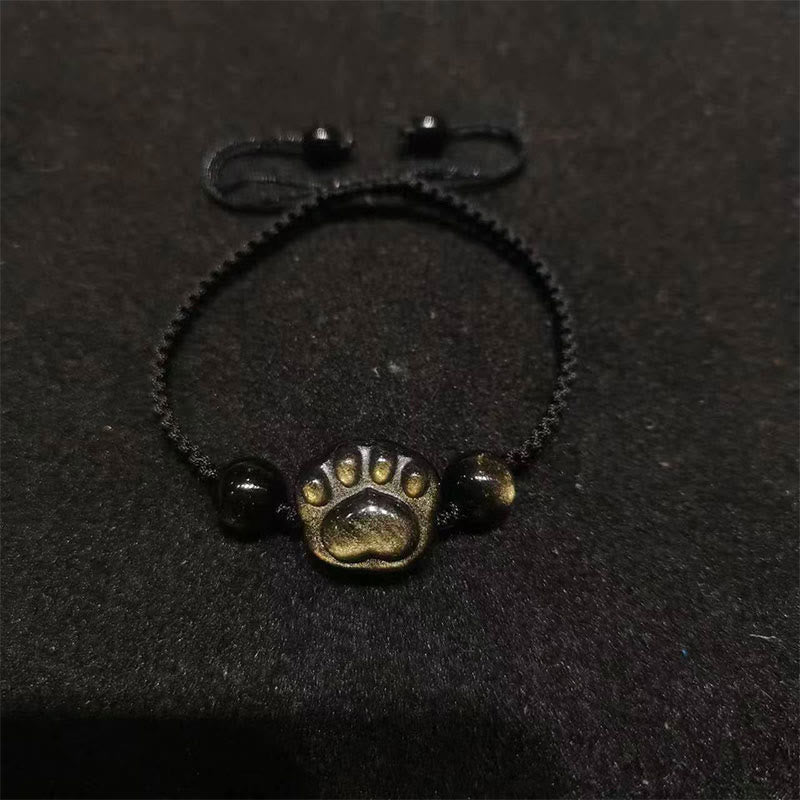 Wear FengShui Natural Silver Sheen Obsidian Gold Sheen Obsidian Cat Claw Soothing Braided Bracelet