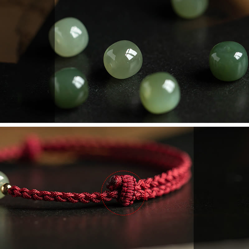 Wear FengShui Natural Cinnabar Chinese Zodiac Hetian Jade Fu Character Luck Rope Bracelet