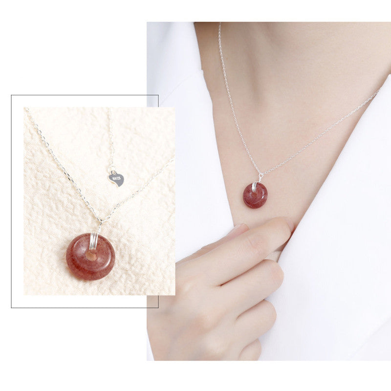 Wear FengShui 925 Sterling Silver Strawberry Quartz Healing Positive Necklace