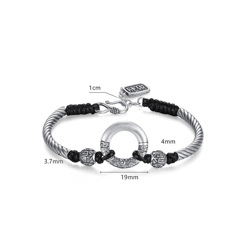 Wear FengShui 999 Sterling Silver Fu Character Peace Buckle Copper Coin Auspicious Clouds Fortune Bracelet