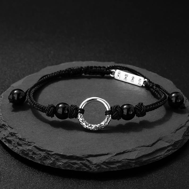 Wear FengShui 925 Sterling Silver Black Onyx Peace Buckle Protection Bracelet