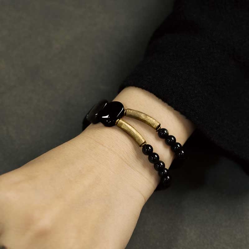 Wear FengShui Black Obsidian Gold Sheen Obsidian Strengthen Bracelet