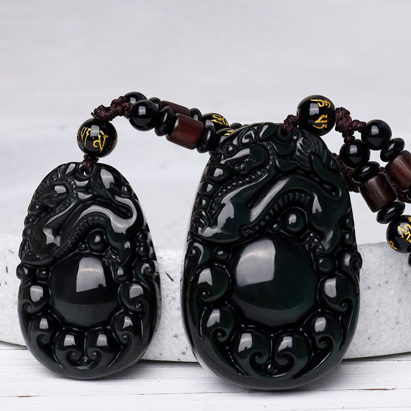 Wear FengShui Tibetan Positive Rainbow Obsidian PiXiu Necklace