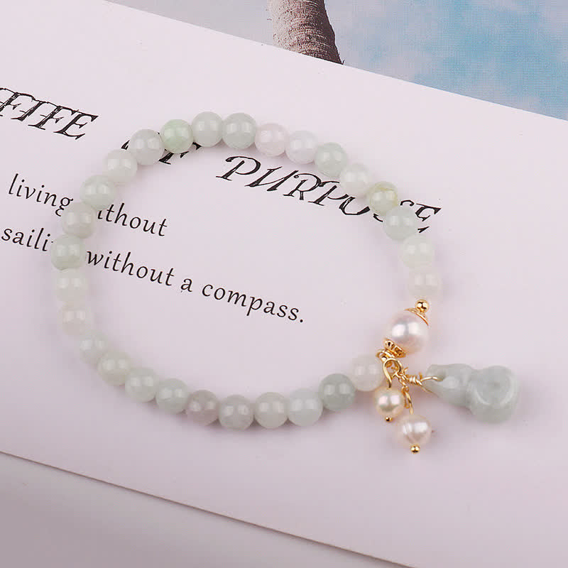 Wear FengShui Natural Jade Pearl Gourd Prosperity Luck Bracelet