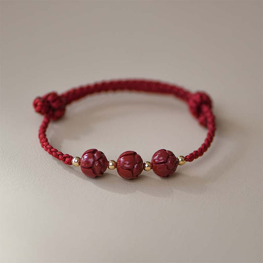 Wear FengShui Cinnabar Jade Lotus Calm Red String Weave Bracelet
