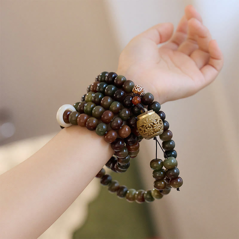 Wear FengShui 108 Mala Beads Dunhuang Color Bodhi Seed Dzi Bead Keep Away Evil Spirits Bracelet
