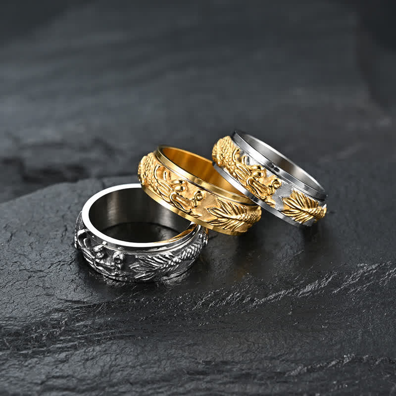Wear FengShui Dragon Titanium Steel Stimulation Rotatable Ring