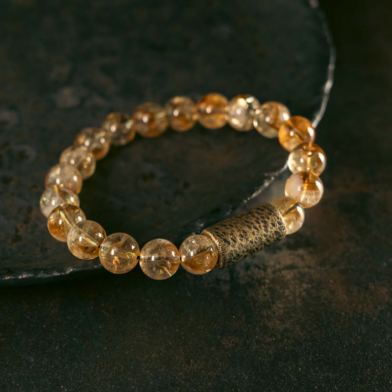 Wear FengShui Natural Citrine Crystal Brass Bead Protection Bracelet