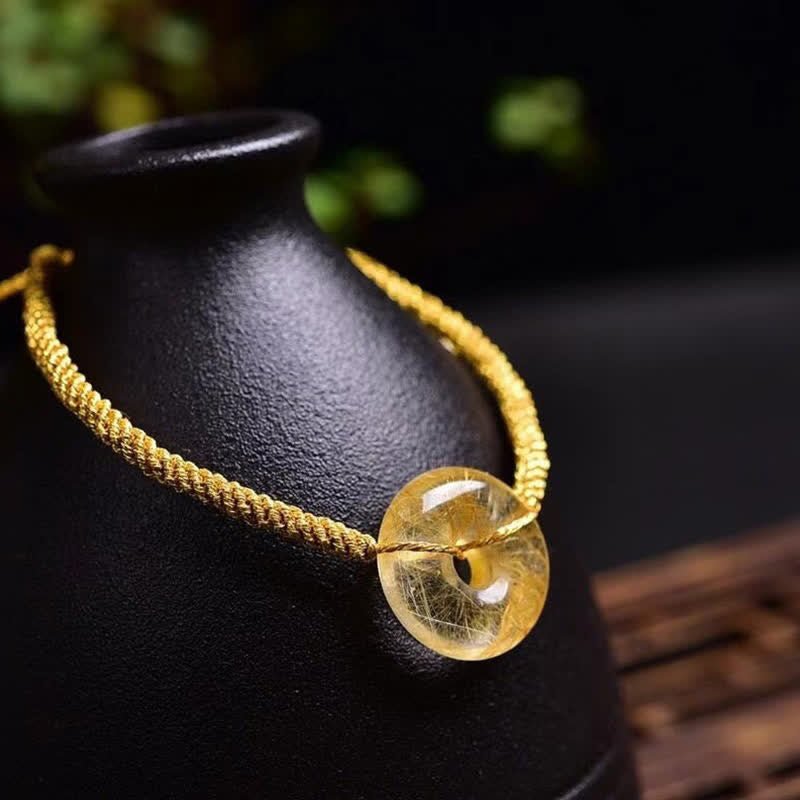 Wear FengShui Round Citrine Peace Buckle Happiness Braided Bracelet