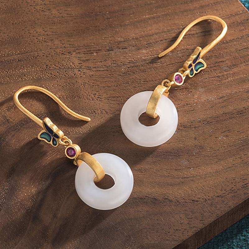Wear FengShui FengShui White Jade Butterfly Fortune Earrings