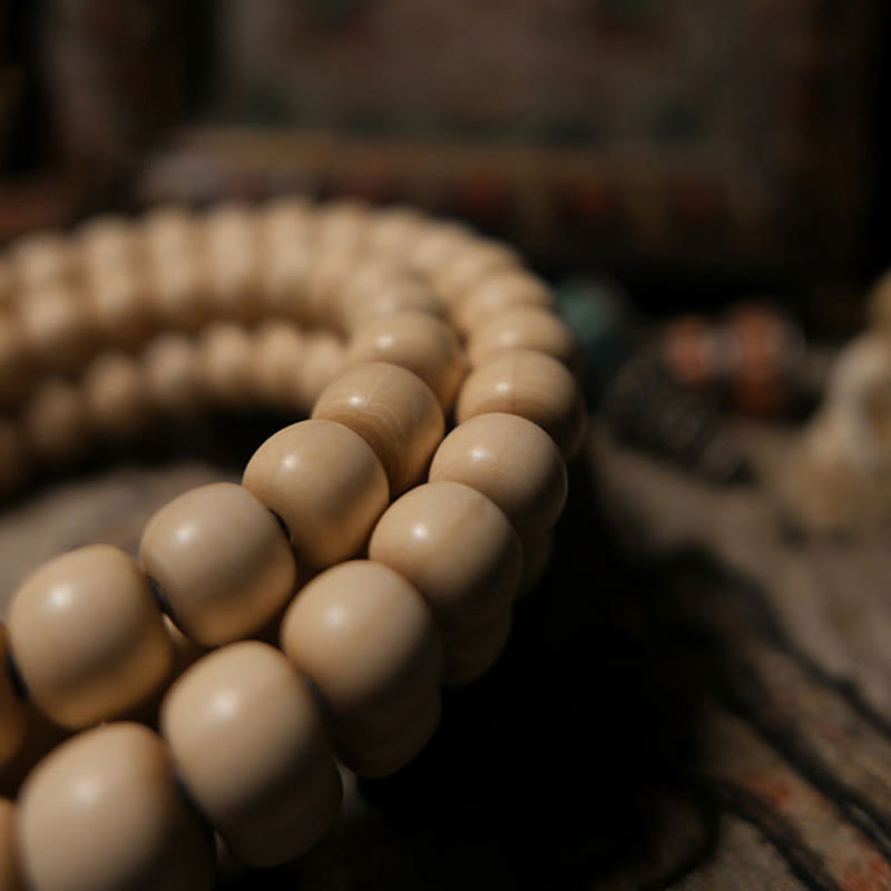 Wear FengShui 108 Mala Beads Abelia Biflora Wood Warding Off Evil Spirits Wrist Mala