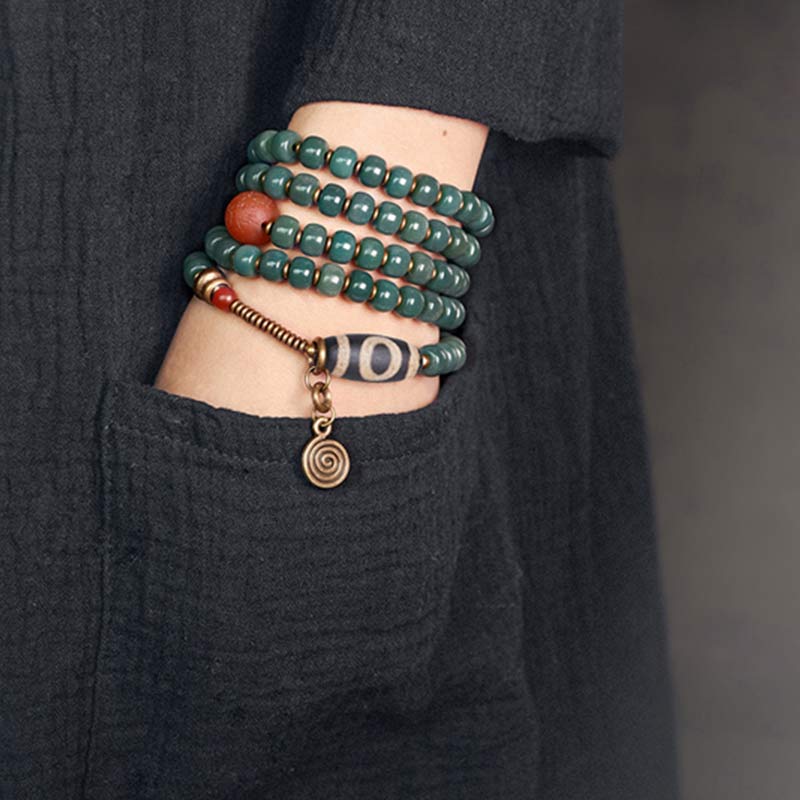 Wear FengShui 108 Mala Beads Bodhi Seed Dzi Bead Wisdom Bracelet