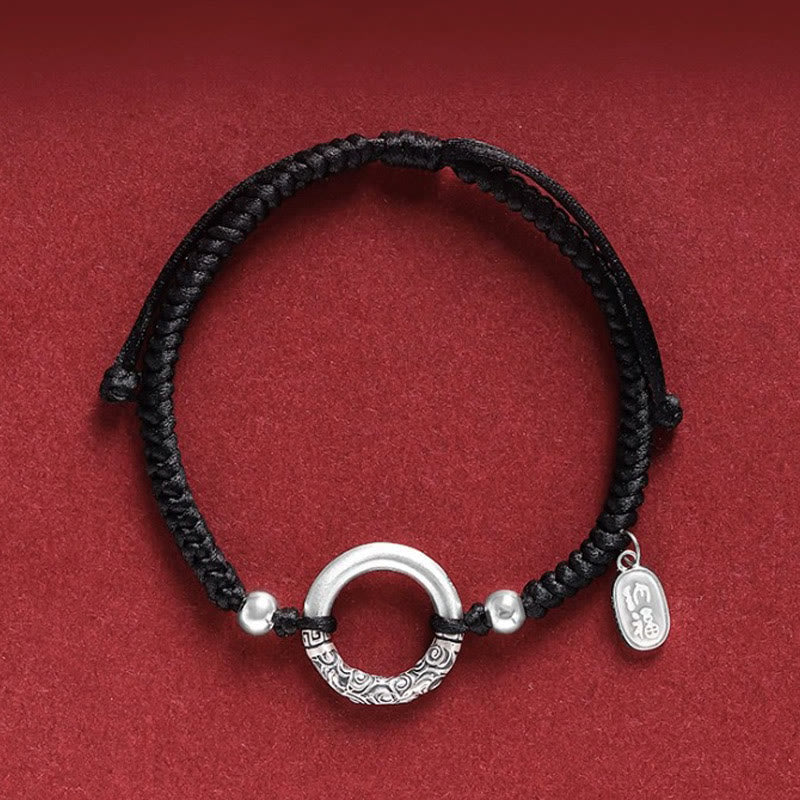 Wear FengShui 925 Sterling Silver Black Onyx Peace Buckle Fu Character Charm Bracelet