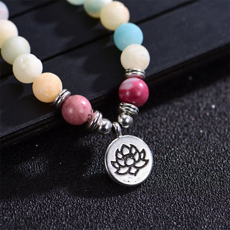 Wear FengShui Lazurite Picasso Jasper Amazonite Rhodonite Apatite Positive Lotus Prayer Bead Bracelet