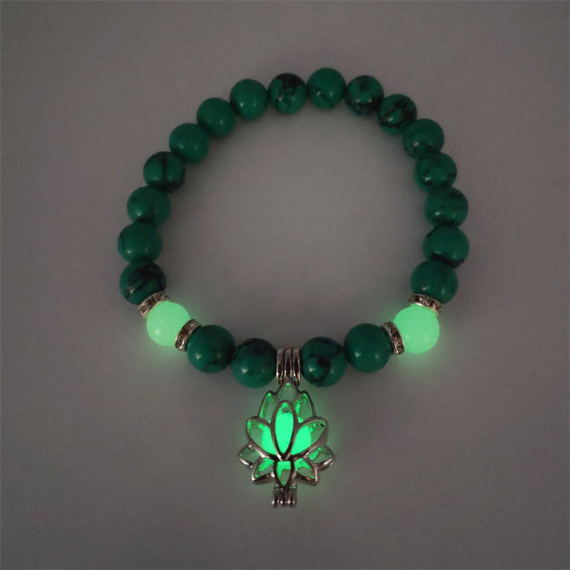 Wear FengShui Tibetan Turquoise Glowstone Luminous Bead Lotus Protection Bracelet