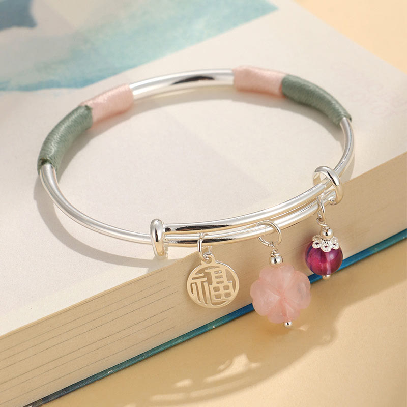 Wear FengShui Pink Crystal Peace Buckle Lucky Flower Love Bracelet Bangle
