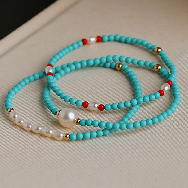 Wear FengShui Turquoise Red Agate Pearl Small Beaded Protection Bracelet