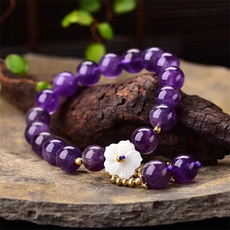 Wear FengShui Natural Amethyst Crystal Flower Spiritual Healing Bracelet