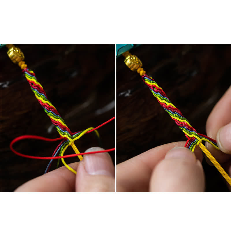 Wear FengShui Gold Swallowing Beast Family Luck Reincarnation Knot Colorful String Bracelet
