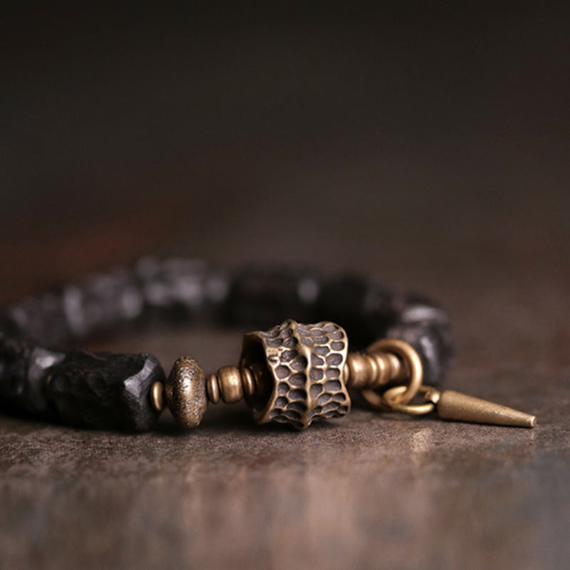 Wear FengShui Ebony Wood Copper Balance Protection Couple Bracelet