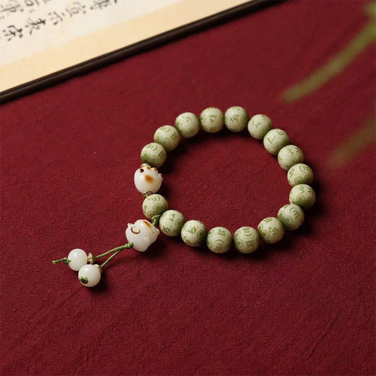 Wear FengShui Green Bodhi Seed Cat Paw Om Mani Padme Hum Engraved Wisdom Bracelet