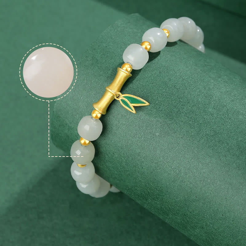 Wear FengShui 925 Sterling Silver Hetian White Jade Bamboo Luck Bracelet
