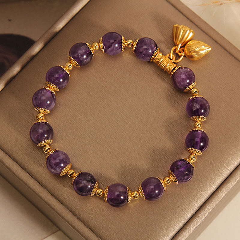 Wear FengShui Natural Amethyst Lotus Healing Spiritual Bracelet