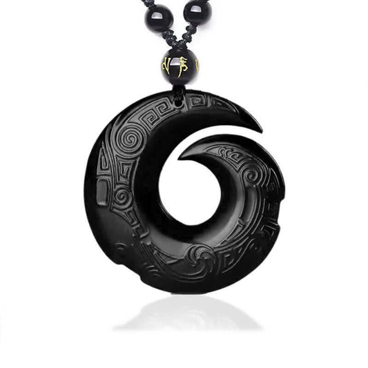 Wear FengShui Natural Black Obsidian Ice Obsidian Strength Necklace Pendant