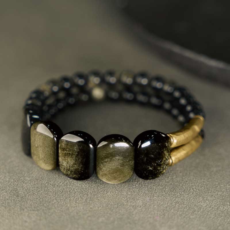 Wear FengShui Black Obsidian Gold Sheen Obsidian Strengthen Bracelet