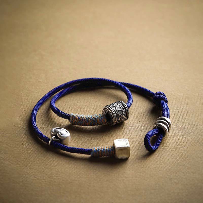 Wear FengShui Handmade Tibetan Om Mani Padme Hum Carved Auspicious Amulet Double Wrap Rope Bracelet