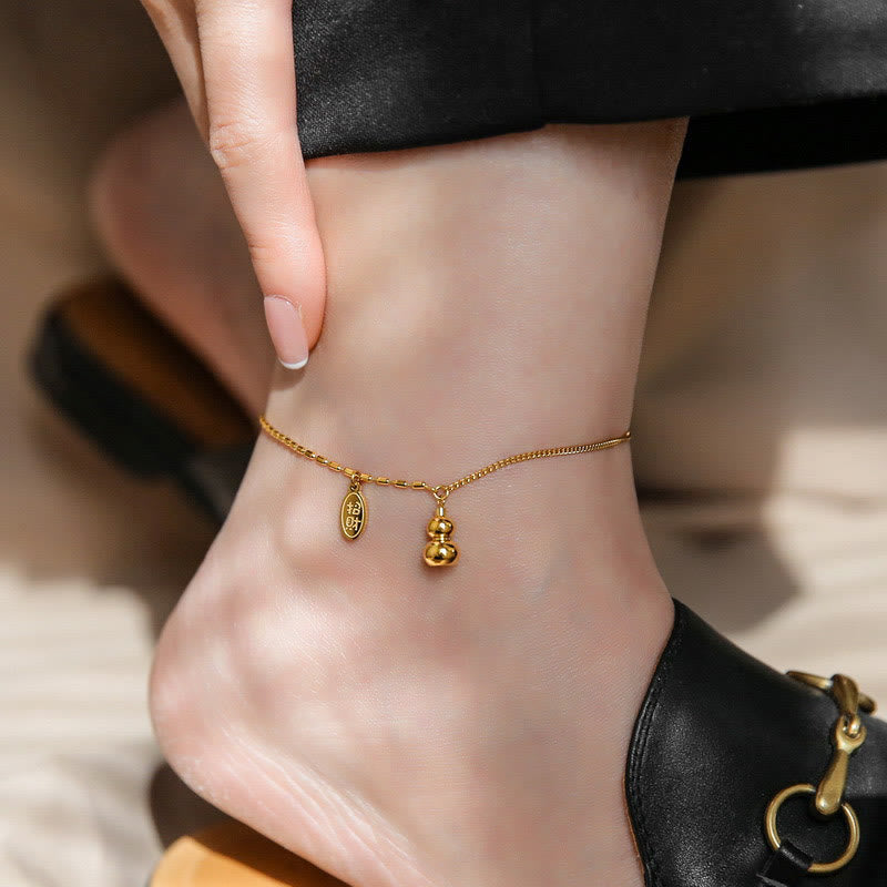 Wear FengShui 18k Gold Plated Copper Lucky Gourd Design Wealth Buckle Anklet