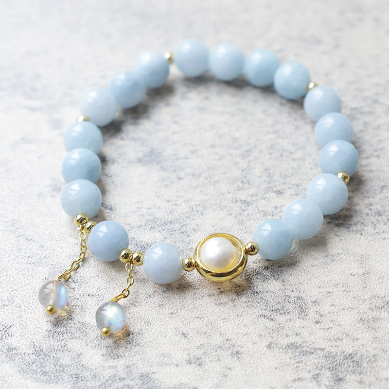 Wear FengShui Aquamarine Pearl Healing Moonstone Beads Charm Bracelet