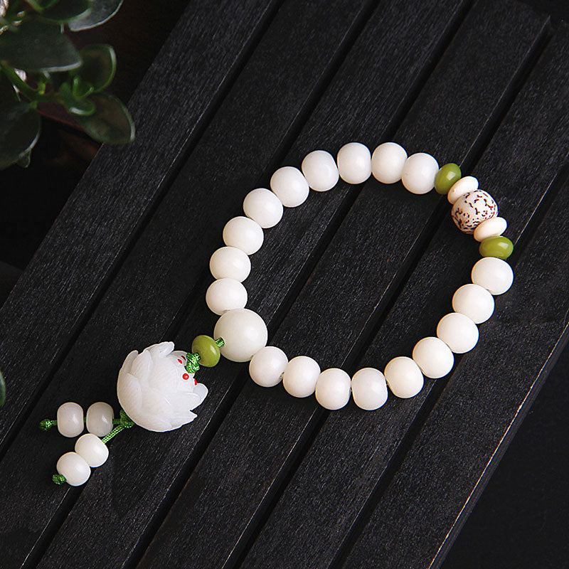 Wear FengShui Lotus Natural White Bodhi Seed Luck Bracelet