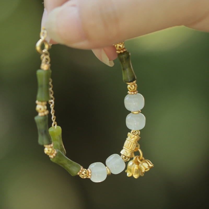 Wear FengShui Green Bamboo Jade Lily of the Valley Wealth Bracelet