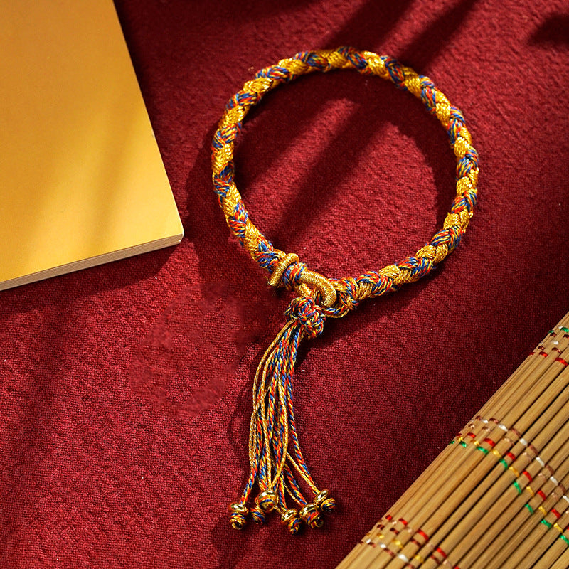 Wear FengShui Handmade Tibetan Five God Of Wealth Dragon Scale Rope Luck Braid Bracelet