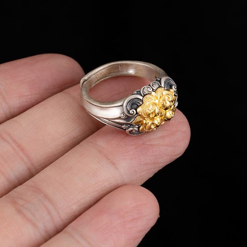 Wear FengShui 925 Sterling Silver Tibetan Skull Protection Adjustable Ring