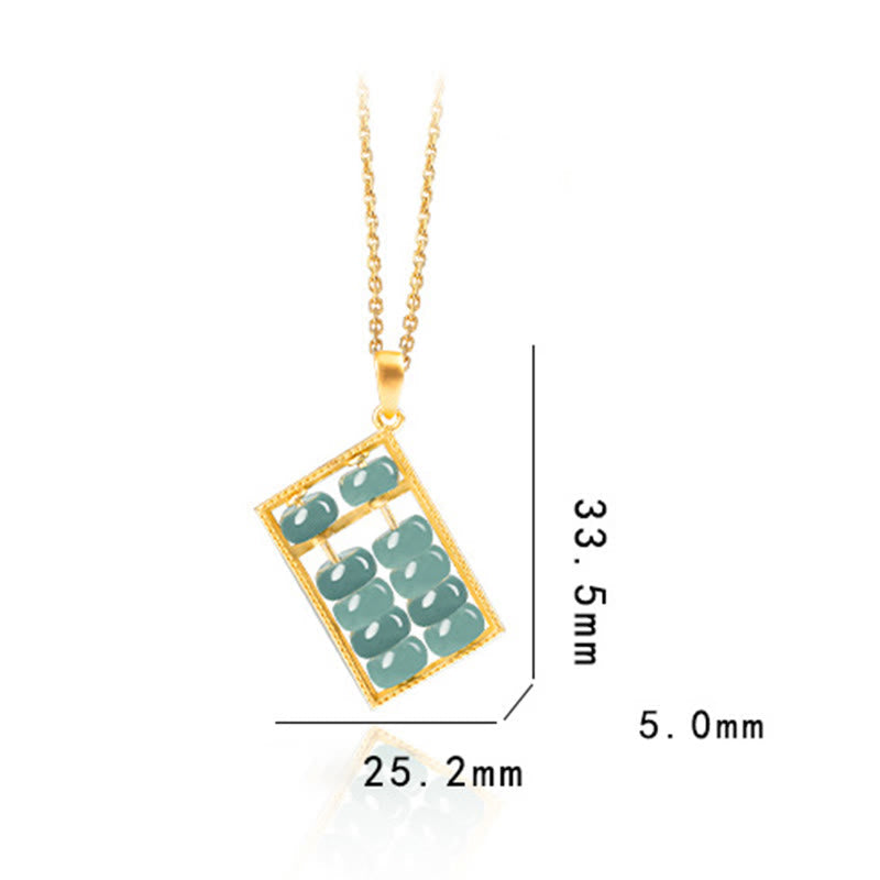 Wear FengShui Natural Jade Abacus Pattern Abundance Titanium Steel Chain Necklace Pendant
