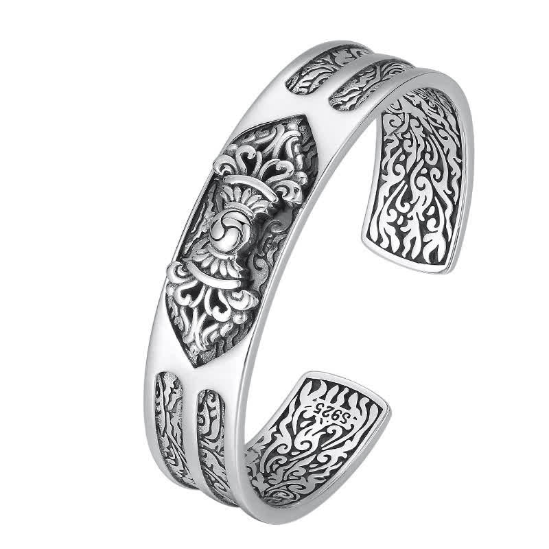 Wear FengShui 925 Sterling Silver Vajra Dorje Engraved Spiritual Power Bracelet Bangle