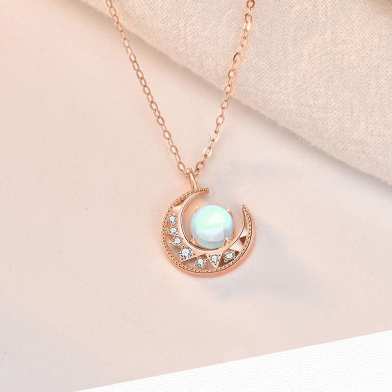Wear FengShui 925 Sterling Silver Moonstone Moon Pattern Love Necklace Pendant