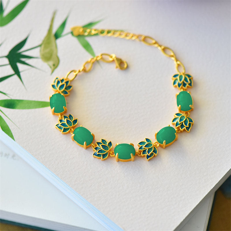 Wear FengShui White Jade Cyan Jade Lotus Protection Bracelet