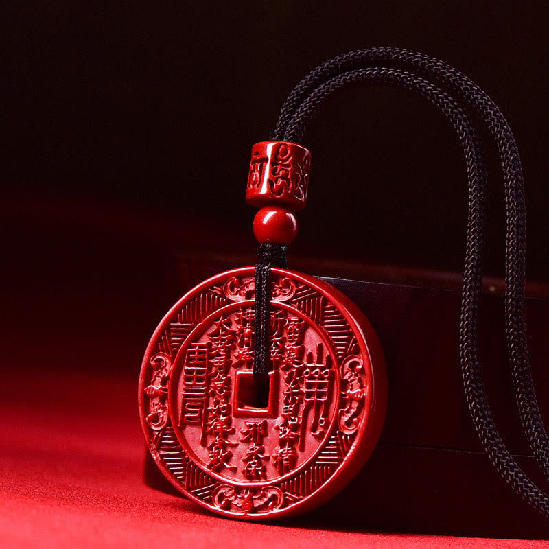 Wear FengShui Natural Cinnabar Mountain Ghosts Spend Money Bagua Blessing Necklace Pendant Key Chain
